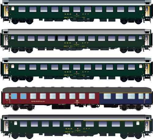 L.S. Models 97032 5er Set Personenwagen DB/SBB, Ep.IVa, D568